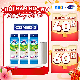 Combo 3 Khăn lau sợi tre MyJae lau chùi tiện lợi, đánh bay dầu mỡ 20cm x 25cm (30 Tờ/Bịch)
