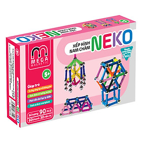 Đồ Chơi Thông Minh Mega Magnetic Thanh Nam Châm Từ Tính 7 Màu Thanh Ngắn (Bộ 60 Thanh, 30 Bi) - Hộp Hồng