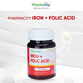 Viên bổ sung sắt và hỗ trợ giảm nguy cơ thiếu máu Pharmacity Iron + Folic Acid (Chai 60 viên)