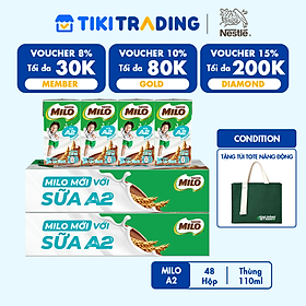 COMBO 2 Thùng 48 Hộp Sữa Nestlé MILO A2 MỚI (110ml/Hộp)