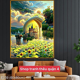 Mua  Thêu kín  Tranh thêu chữ thập Vườn hoa hướng dương E259  kích thước 60 x 80 cm