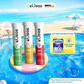 Combo 3 TPBVSK Viên sủi KUDOS VITAMIN C 1000MG + Viên Sủi KUDOS BONE + Viên Sủi KUDOS DAILY (20 viên/tuýp)