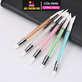 Bộ 5 Bút Cọ Silicon 2 Đầu Cán Đá Sang Trọng Nhiều Màu, Dễ Sử Dụng, Nặn Hoa Và Dặm Foi Chuyên Nghiệp, Làm Nail Tiện Lợi