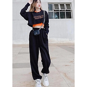 Set 3 Món (croptop sát nách + croptop đen chữ Dangerous Hightway + quần ống rộng)