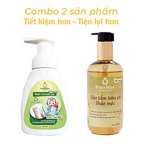 RBSC5 Combo Sản Phẩm Gốc Thực Vật Peace Mass Nước Rửa Bình Sữa 250ml (Chai tạo bọt) + Sữa Tắm Thảo Mộc 300ml