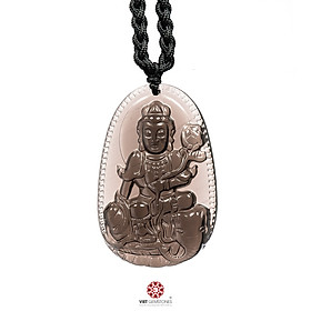 Hình ảnh Mặt dây chuyền Phổ Hiền Bồ Tát Thạch anh khói - Phật Bản Mệnh cho người tuổi Thìn, Tỵ size lớn VietGemstones