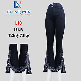 L10_QUẦN JEAN NỮ LOE DÀI 97CM, THIẾT KẾ XẺ LAI LẤP LÁNH, QUÂN BÒ NỮ ỐNG LOE QUẦN JEAN NỮ LƯNG CAO - Đen