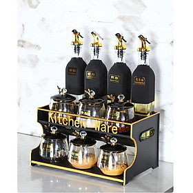 Mua bộ hũ   chai đựng gia vị nhà bếp kèm giá đựng cao cấp