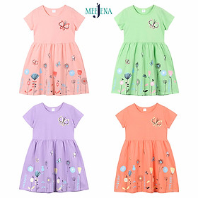 Đầm bé gái tay ngắn in hoa 14-38 kg MEEJENA, 100% COTTON 4C - 1975