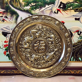 Tranh mâm đồng tứ linh 12 con giáp chữ Phúc - A047