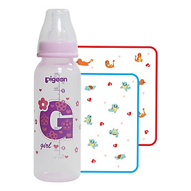 Combo Bình Sữa Pigeon PP Cao Cấp Cho Bé Gái (240ml) + Khăn Sữa Pokemon (2 Cái/Hộp)