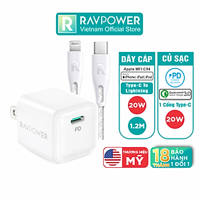 Mua Combo Củ Sạc Nhanh 20W iPhone iPad RAVPower RP-PC150 Và Cáp Type C to Lightning MFI C94 20W 1.2m RP-CB1004 - Hàng Chính Hãng