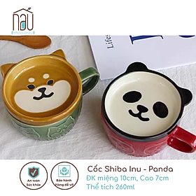 Cốc sứ tạo hình Shiba Inu và Gấu Panda thể tích 260ml siêu yêu làm cốc uống nước văn phòng quà tặng, có nắp dùng ăn dặm, ngũ cốc
