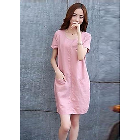 Đầm suông cổ tròn 2 túi trước LAHstore, thời trang trẻ, phong cách Hàn Quốc