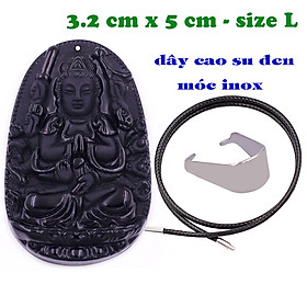 Mặt Phật Thiên thủ thiên nhãn đá thạch anh đen 5 cm kèm vòng cổ dây cao su đen - mặt dây chuyền size lớn - size L, Mặt Phật bản mệnh, Quan âm bồ tát