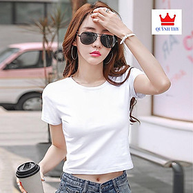 Áo thun Nữ croptop cổ tròn tay ngắn 7 màu cotton lạnh chất đẹp siêu co giãn chống bai xù