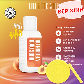 Dung dịch vệ sinh phụ nữ mùi Đào mẫu mới chai 100ml - LOLI & THE WOLF Tặng Kèm Mút Rửa Mặt