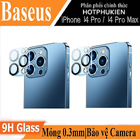 Mua (Mua 1 tặng 1) Miếng dán kính cường lực bảo vệ camera cho iPhone 14 Pro / 14 Pro Max hiệu Baseus Full-coverage Lens mang lại khả năng quay video 8K (độ cứng 9H  mỏng 0.3mm  tặng kèm khung tự dán tại nhà) - Hàng nhập khẩu