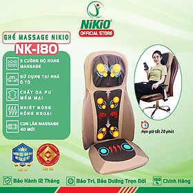 Đệm, Ghế massage Toàn Thân Nikio NK-180 - Máy Mát Xa Lưng Chuyên Sâu, Hỗ Trợ Xoa Bóp Cổ Vai Gáy, Công Nghệ Xoa Bóp Dây Ấn, Rung Và Nhiệt Nóng - Cải Thiện Đau Mỏi Toàn Thân - Sử Dụng Được Trên Ô Tô - Màu nâu