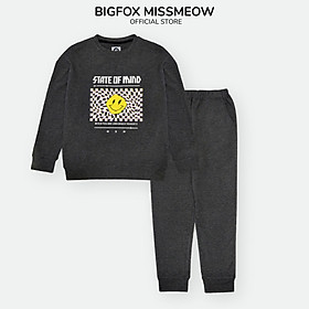 Bộ dài tay bé trai BIGFOX - MISS MEOW size đại, bộ thu đông cho bé phong cách Âu Mỹ hình in Mặt cười 41- 56kg QATE
