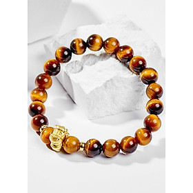 Vòng Tay Phong Thủy Đá Mắt Hổ Vàng Nâu Phối Charm Tuổi Ngọ Bạc Mạ Vàng 24K (8mm) Mệnh Thổ, Kim Ngọc Quý Gemstones