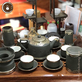 Mua Bộ Ấm Chén Trà Đạo Gốm Tử Sa Bát Tràng Bọc Đồng Dáng Hán Đạc Dung Tích 500ml (Bộ Ấm Chén) AVMT 30