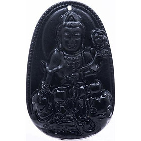 Mặt dây chuyền Phổ Hiền Bồ Tát đá Obsidian tự nhiên - Phật Bản Mệnh cho người tuổi Thìn, Tỵ - PBMOBS04 (Mặt kèm sẵn dây đeo)