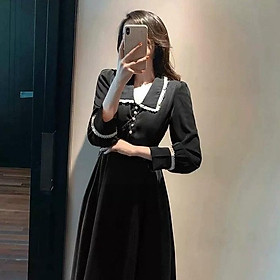 Đầm xoè tiểu thư dài tay phối viền ren đính nút siêu xinh