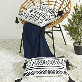 Mua Vỏ Gối Tựa Lưng Bắc Âu Họa Tiết Dệt Moroccan Chenille Tua Rua Sang Trọng