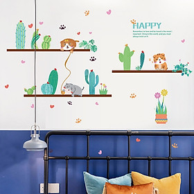 Decal dán tường Cây xương rồng và thú trang trí phòng cho bé đẹp