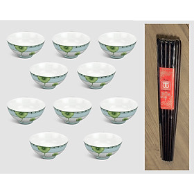 BỘ 10 BÁT CƠM BÁT SỨ CAO CẤP VÀ 10 ĐÔI ĐŨA ĐẸP ĐŨA SẠCH GỖ TRẮC