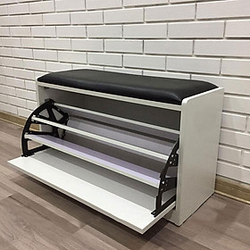 Tủ Giày Thông Minh Cánh Xoay Đa Năng Bằng Gỗ, Kệ Giày Dép Cánh Lật Kèm Ghế Ngồi Dài 80cm x 30cm x 45cm (TG-09)