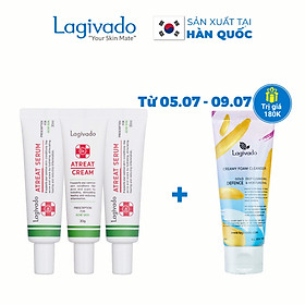 Bộ ba kem dưỡng ngăn ngừa mụn, giảm mụn viêm Lagivado Atreat Cream 30g và serum ngừa thâm, không để lại sẹo 60 ml