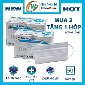 [ Combo mua 2 hộp tặng 1 hộp] [HỘP-50 CÁI] Khẩu trang y tế 4 lớp The World kháng khuẩn, bụi mịn - Hàng Chính Hãng The World