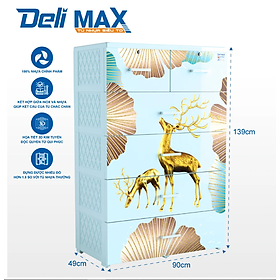 Tủ nhựa 5 tầng Qui Phúc D'eli Max màu xanh dương mẫu Hươu KT 900 x 490 x 1390 mm