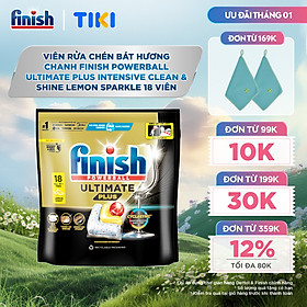 [Mới] Viên rửa chén bát hương chanh Finish Ultimate Plus All in one túi 18 viên - dòng siêu cao cấp