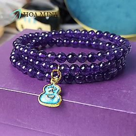 Vòng tay chuỗi 108 hạt Thạch Anh Tím Amethyst size 5.3 li tự nhiên phối charm túi tiền may mắn phong thủy mệnh Hỏa, Thổ - 16-17.5cm