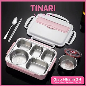 Hộp Đựng Cơm Giữ Nhiệt, Hộp Đựng Cơm INOX 5 NGĂN Có Khay Đựng Tiện Lợi