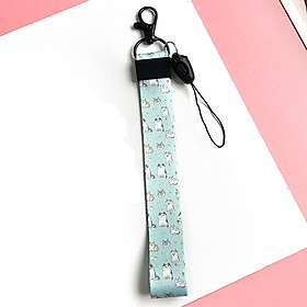 Móc khóa dây Strap dây vải ngắn hình mèo mini - xanh da trời