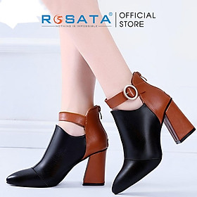 Giày boot nữ ROSATA RO179 bốt thời trang cổ cao phong cách hàn quốc cao cấp da Pu loại 1 mềm mại khóa cài đế cao 7 phân - Đen
