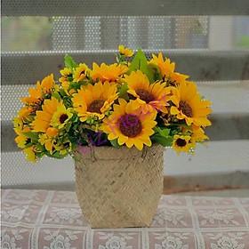 Mua Giỏ cói Quai Xách Đáy Vuông kích thước 13x13 Cm - giỏ mây Dùng Trong Cắm Cây Hoa Giả decor trang trí nhà cửa