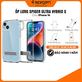 Ốp lưng Spigen Ultra Hybrid S cho iPhone 14/14 Plus/ 14 Pro/14 Pro Max - Thiết kế trong suốt, có tích hợp giá đỡ, chống sốc , chống ố, chống bẩn , viền camera cao - Hàng chính hãng