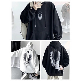Áo Hoodie In Hình Cánh Thiên Thần Túi Trước Mũ Rộng 2 Màu Chất Nỉ Ngoại
