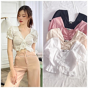 Áo xô nhún Áo croptop rút dây ngực Lovi