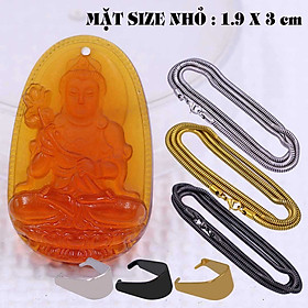 Mặt Phật Đại thế chí pha lê cam 1.9cm x 3cm (size nhỏ) kèm vòng cổ dây chuyền inox rắn vàng + móc inox vàng, Phật bản mệnh, mặt dây chuyền