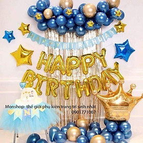 Mua Set bóng trang trí sinh nhật Mon Party màu vàng đen và xanh vàng gold y ảnh tặng kèm bơm và băng dính