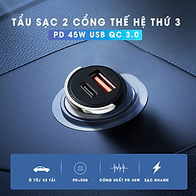 Tẩu Sạc Nhanh Hai Cổng Qc USB 3.0 Và Type C Pd 45W Cho Điện Thoại