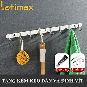 Móc treo quần áo Inox 304 8 Chấu dán tường không khoan đục - Tặng kèm keo và đinh vít