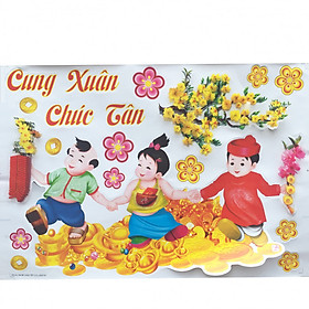 Decal 3D (sticker) dán kính trang trí Tết (mẫu Cung chúc tân xuân) 