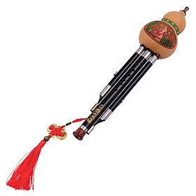 3 Tone C-Key Hulusi Gourd Cucurbit Flute Ebony Pipes Chinese Traditional Instrument with Chinese Knot Carry Case for